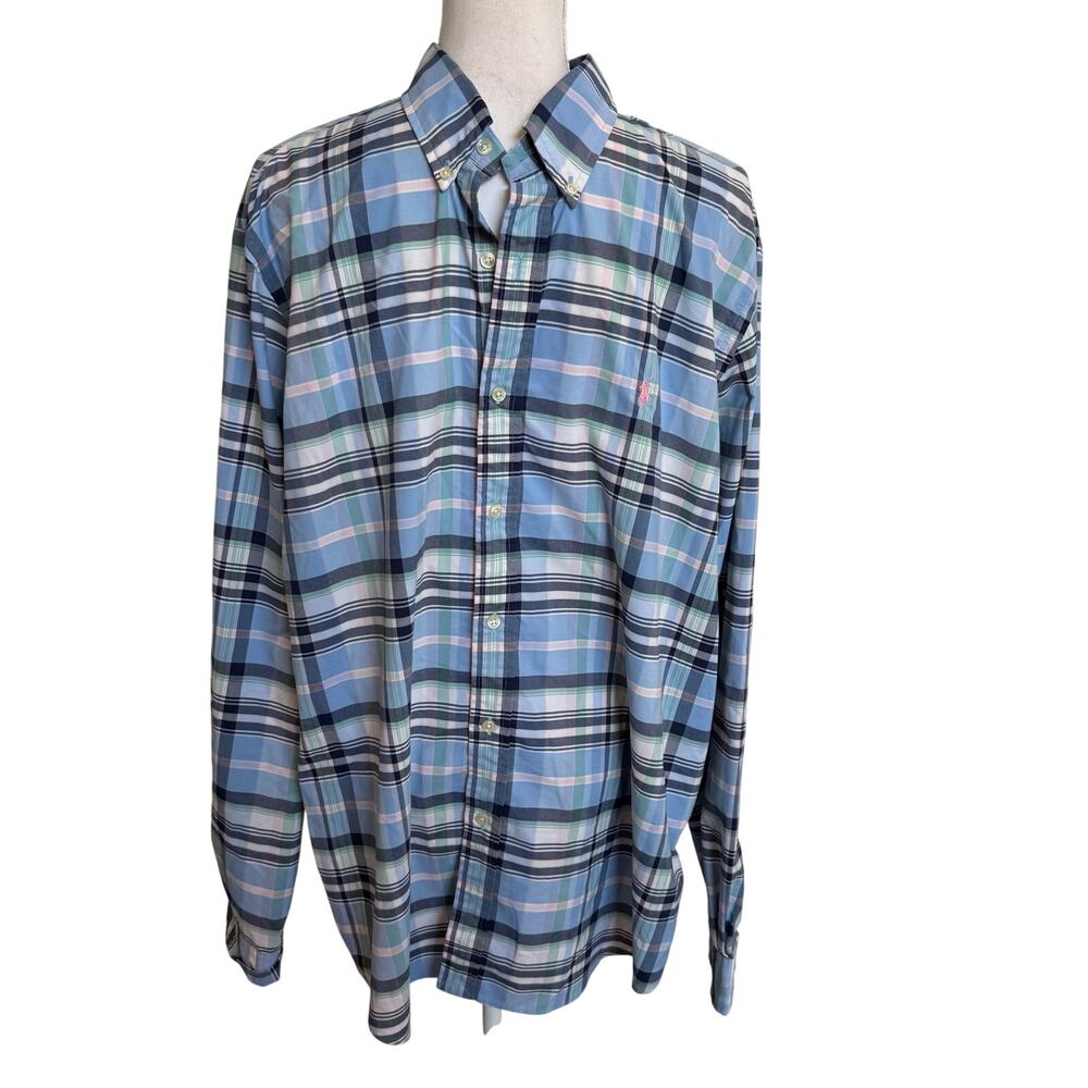 Ralph Lauren Shirt Men's XL Blue Plaid Classic Fit Button Down Preppy Pony